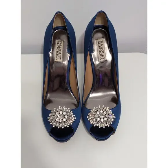 Badgley Mischka Jeannie Blue Peeptoe Pumps 9.5 Excellent